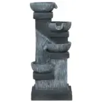Outsunny 33.5 Inch Water Fountain, 4-Tier Resin Cascading Bowls Outdoor Waterfall Fountain with LED Lights, Pump