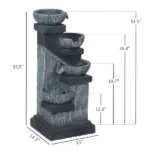 Outsunny 33.5 Inch Water Fountain, 4-Tier Resin Cascading Bowls Outdoor Waterfall Fountain with LED Lights, Pump - Image 3