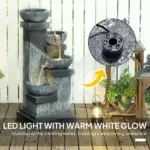 Outsunny 33.5 Inch Water Fountain, 4-Tier Resin Cascading Bowls Outdoor Waterfall Fountain with LED Lights, Pump - Image 4