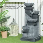 Outsunny 33.5 Inch Water Fountain, 4-Tier Resin Cascading Bowls Outdoor Waterfall Fountain with LED Lights, Pump - Image 6