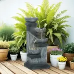 Outsunny 33.5 Inch Water Fountain, 4-Tier Resin Cascading Bowls Outdoor Waterfall Fountain with LED Lights, Pump - Image 8