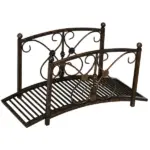 Outsunny 3.3 Ft Metal Zen Garden Bridge, Decorative Arch, Safety Siderails, Floral Scrollwork, Brown