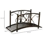 Outsunny 3.3 Ft Metal Zen Garden Bridge, Decorative Arch, Safety Siderails, Floral Scrollwork, Brown - Image 3