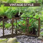 Outsunny 3.3 Ft Metal Zen Garden Bridge, Decorative Arch, Safety Siderails, Floral Scrollwork, Brown - Image 4