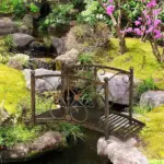 Outsunny 3.3 Ft Metal Zen Garden Bridge, Decorative Arch, Safety Siderails, Floral Scrollwork, Brown - Image 6