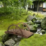 Outsunny 3.3 Ft Wooden Garden Bridge Arc Footbridge with Half-Wheel Style Railings and Solid Fir Construction, Stained Wood - Image 2