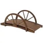 Outsunny 3.3 Ft Wooden Garden Bridge Arc Footbridge with Half-Wheel Style Railings and Solid Fir Construction, Stained Wood