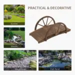 Outsunny 3.3 Ft Wooden Garden Bridge Arc Footbridge with Half-Wheel Style Railings and Solid Fir Construction, Stained Wood - Image 6