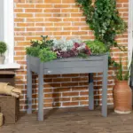 34" Elevated Garden Bed Dark Gray Wooden Planter Box with Drainage Holes for Vegetables Herbs Flowers Backyard Use - Image 2