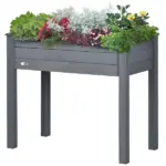 34" Elevated Garden Bed Dark Gray Wooden Planter Box with Drainage Holes for Vegetables Herbs Flowers Backyard Use - Image 11