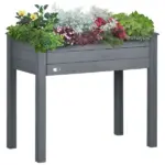 34" Elevated Garden Bed Dark Gray Wooden Planter Box with Drainage Holes for Vegetables Herbs Flowers Backyard Use