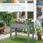 34" Elevated Garden Bed Dark Gray Wooden Planter Box with Drainage Holes for Vegetables Herbs Flowers Backyard Use - Image 5