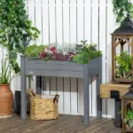 34" Elevated Garden Bed Dark Gray Wooden Planter Box with Drainage Holes for Vegetables Herbs Flowers Backyard Use - Image 10