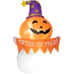 3.4 Ft Inflatable Halloween Window Sticker Ghost with Orange Face, Blow Up LED Display for Garden Indoor Outdoor