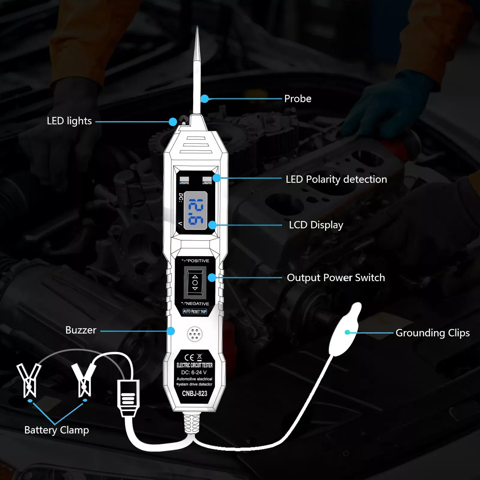 3.5-36V Digital Automotive Circuit Tester Probe with LCD Display