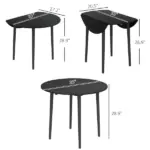 HOMCOM 35" Round Folding Dining Table Distressed Black Solid Wood Legs Drop Leaf for Kitchen Dining Room - Image 3