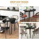 HOMCOM 35" Round Folding Dining Table Distressed Black Solid Wood Legs Drop Leaf for Kitchen Dining Room - Image 4