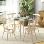 HOMCOM 35" Round Folding Dining Table, Drop Leaf for Small Spaces, Solid Wood Legs, Small Kitchen Table, Oak - Image 2