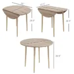 HOMCOM 35" Round Folding Dining Table, Drop Leaf for Small Spaces, Solid Wood Legs, Small Kitchen Table, Oak - Image 3