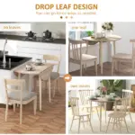 HOMCOM 35" Round Folding Dining Table, Drop Leaf for Small Spaces, Solid Wood Legs, Small Kitchen Table, Oak - Image 4