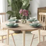 HOMCOM 35" Round Folding Dining Table, Drop Leaf for Small Spaces, Solid Wood Legs, Small Kitchen Table, Oak - Image 8