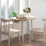 HOMCOM 35" Round Folding Dining Table, Drop Leaf for Small Spaces, Solid Wood Legs, Small Kitchen Table, Oak - Image 10
