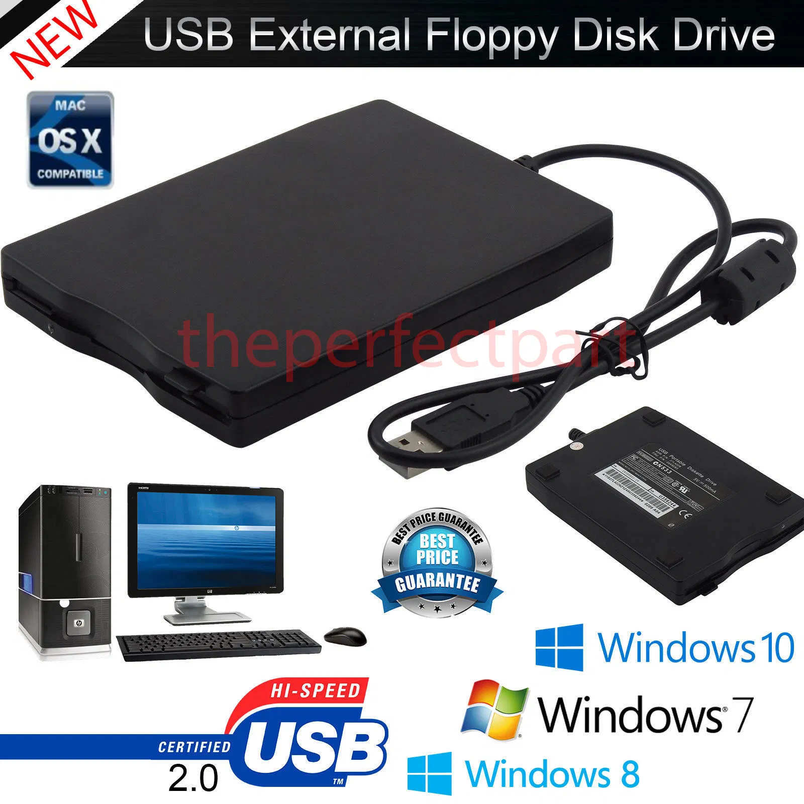 USB 2.0 External 3.5 Inch Floppy Disk Drive 1.44MB for Windows and Mac