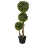 35.5" Faux Boxwood Triple Sphere Topiary, Light Green, Indoor and Outdoor Decor, Potted