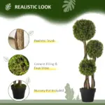 35.5" Faux Boxwood Triple Sphere Topiary, Light Green, Indoor and Outdoor Decor, Potted - Image 4
