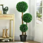 3.5ft Artificial Tree, Triple Ball Boxwood Topiary with Pot and Sandalwood Leaves, for Indoor Outdoor Home - Image 2