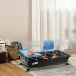 35L Bunny Hutch Rolling Small Animal Cage Guinea Pig Home with Food Dish Water Bottle Hay Feeder Ramp Black - Image 2