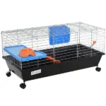 35L Bunny Hutch Rolling Small Animal Cage Guinea Pig Home with Food Dish Water Bottle Hay Feeder Ramp Black - Image 11