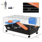 35L Bunny Hutch Rolling Small Animal Cage Guinea Pig Home with Food Dish Water Bottle Hay Feeder Ramp Black - Image 3