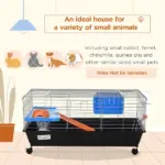35L Bunny Hutch Rolling Small Animal Cage Guinea Pig Home with Food Dish Water Bottle Hay Feeder Ramp Black - Image 4