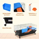 35L Bunny Hutch Rolling Small Animal Cage Guinea Pig Home with Food Dish Water Bottle Hay Feeder Ramp Black - Image 6