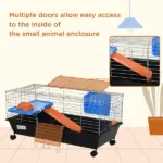 35L Bunny Hutch Rolling Small Animal Cage Guinea Pig Home with Food Dish Water Bottle Hay Feeder Ramp Black - Image 7