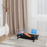 35L Bunny Hutch Rolling Small Animal Cage Guinea Pig Home with Food Dish Water Bottle Hay Feeder Ramp Black - Image 10