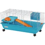 35"L Small Animal Cage, Rolling Bunny Cage, Guinea Pig Cage with Wheels, Food Dish, Water Bottle, Hay Feeder, Blue - Image 11