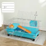 35"L Small Animal Cage, Rolling Bunny Cage, Guinea Pig Cage with Wheels, Food Dish, Water Bottle, Hay Feeder, Blue - Image 3