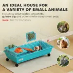 35"L Small Animal Cage, Rolling Bunny Cage, Guinea Pig Cage with Wheels, Food Dish, Water Bottle, Hay Feeder, Blue - Image 4