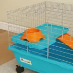 35"L Small Animal Cage, Rolling Bunny Cage, Guinea Pig Cage with Wheels, Food Dish, Water Bottle, Hay Feeder, Blue - Image 9
