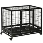 PawHut 36" Heavy Duty Dog Crate with Removable Tray, Lockable Wheels and Double Door, for Medium and Large Dogs, Black - Image 11