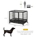 PawHut 36" Heavy Duty Dog Crate with Removable Tray, Lockable Wheels and Double Door, for Medium and Large Dogs, Black - Image 3