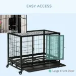 PawHut 36" Heavy Duty Dog Crate with Removable Tray, Lockable Wheels and Double Door, for Medium and Large Dogs, Black - Image 5