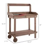 Outsunny 36" Wooden Potting Bench Work Table with 2 Removable Wheels, Garden Workstation with Removable Sink, Drawer and Large Storage Spaces, Brown - Image 3