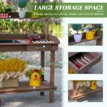 Outsunny 36" Wooden Potting Bench Work Table with 2 Removable Wheels, Garden Workstation with Removable Sink, Drawer and Large Storage Spaces, Brown - Image 4