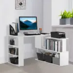 HOMCOM 360 Degree Rotating L-Shaped Home Office Computer Desk with Storage Shelves White - Image 2