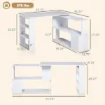 HOMCOM 360 Degree Rotating L-Shaped Home Office Computer Desk with Storage Shelves White - Image 3
