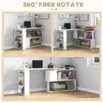 HOMCOM 360 Degree Rotating L-Shaped Home Office Computer Desk with Storage Shelves White - Image 5