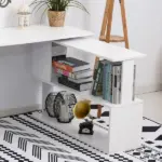 HOMCOM 360 Degree Rotating L-Shaped Home Office Computer Desk with Storage Shelves White - Image 8